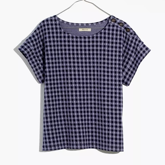 Madewell Tops - Madewell Women’s Gingham Knit Seersucker Button-Shoulder Top (S)
